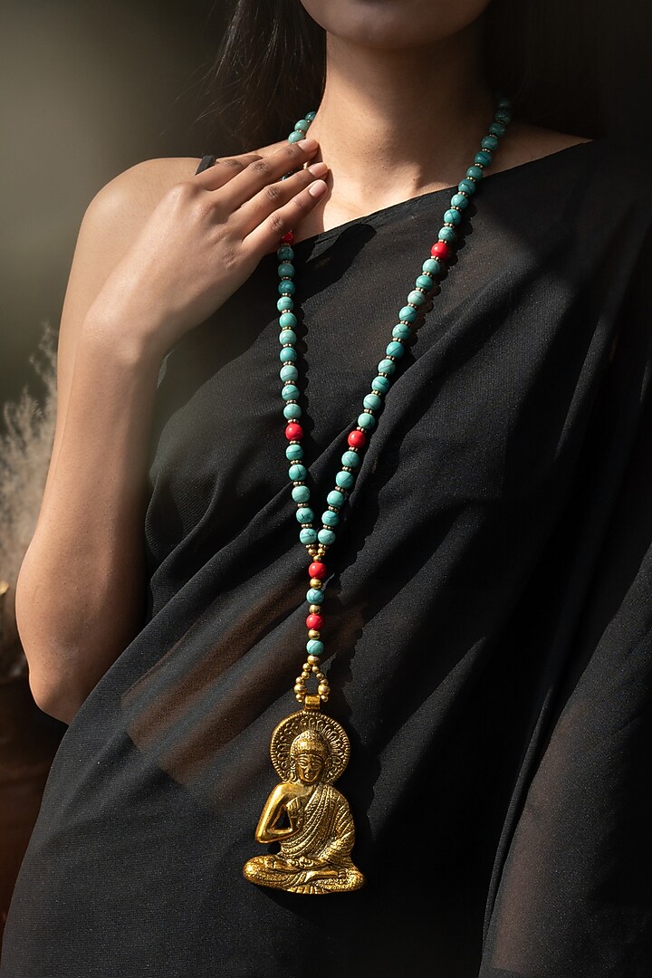 Turquoise Beaded Buddha Pendant Necklace by Do Taara at Pernia's Pop Up Shop