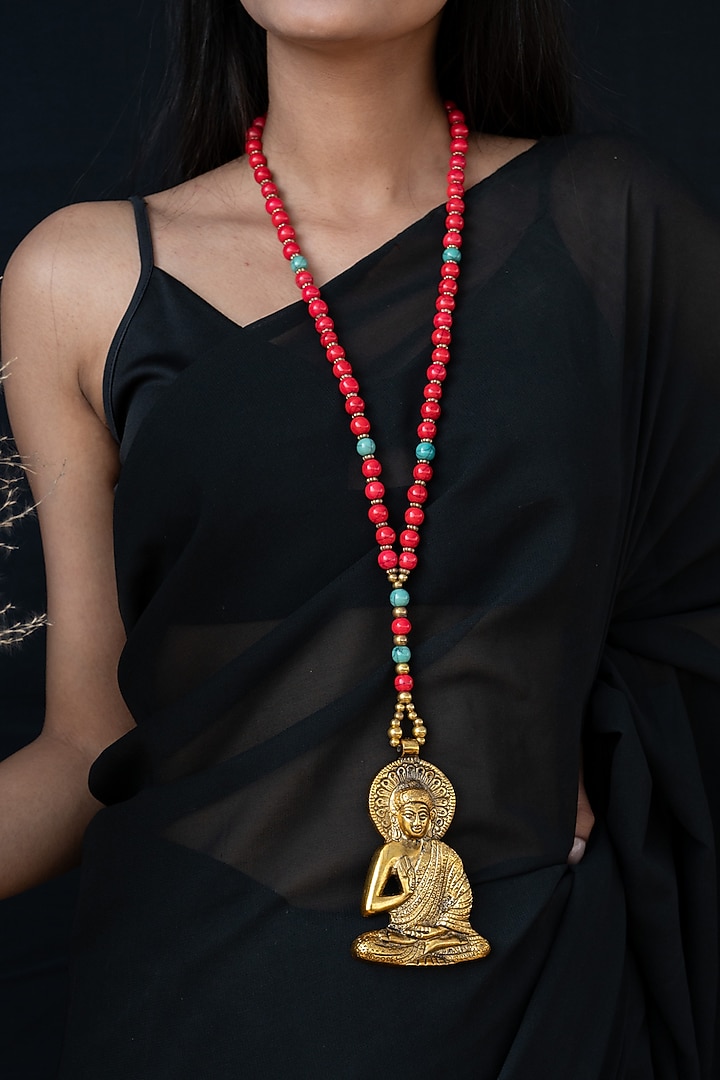 Red Beaded Buddha Pendant Necklace by Do Taara at Pernia's Pop Up Shop