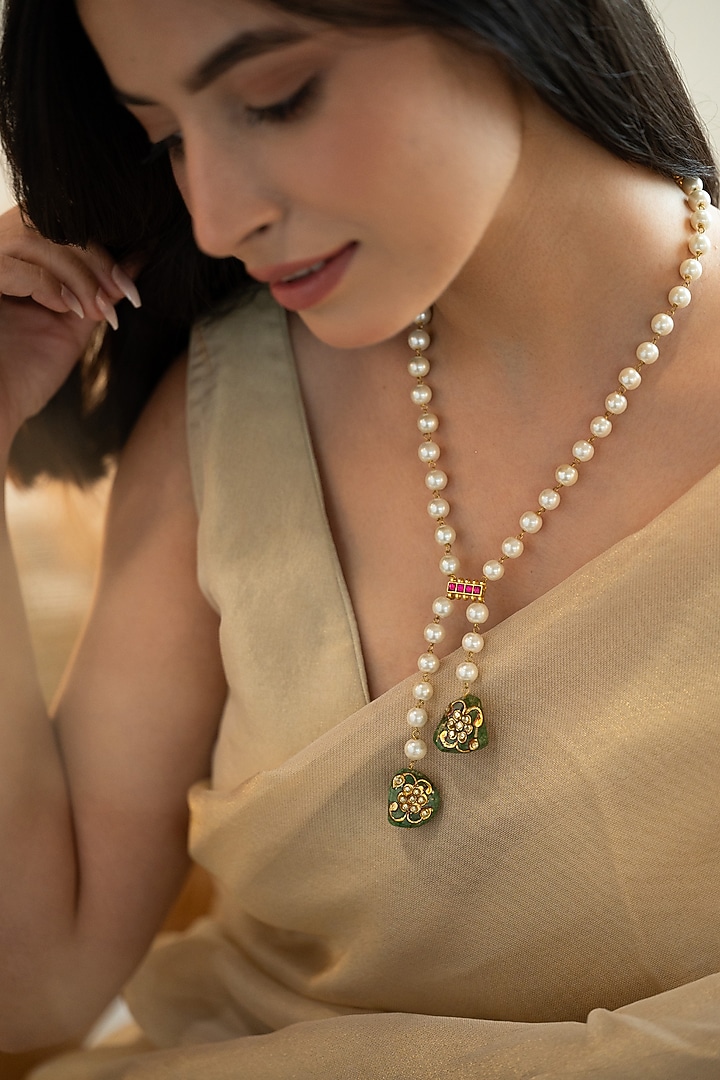 Gold Plated Kundan Polki & Pearl Necklace by Do Taara at Pernia's Pop Up Shop