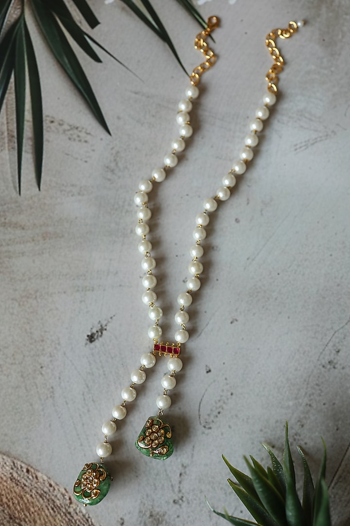 Gold Plated Kundan Polki & Pearl Necklace by Do Taara at Pernia's Pop Up Shop