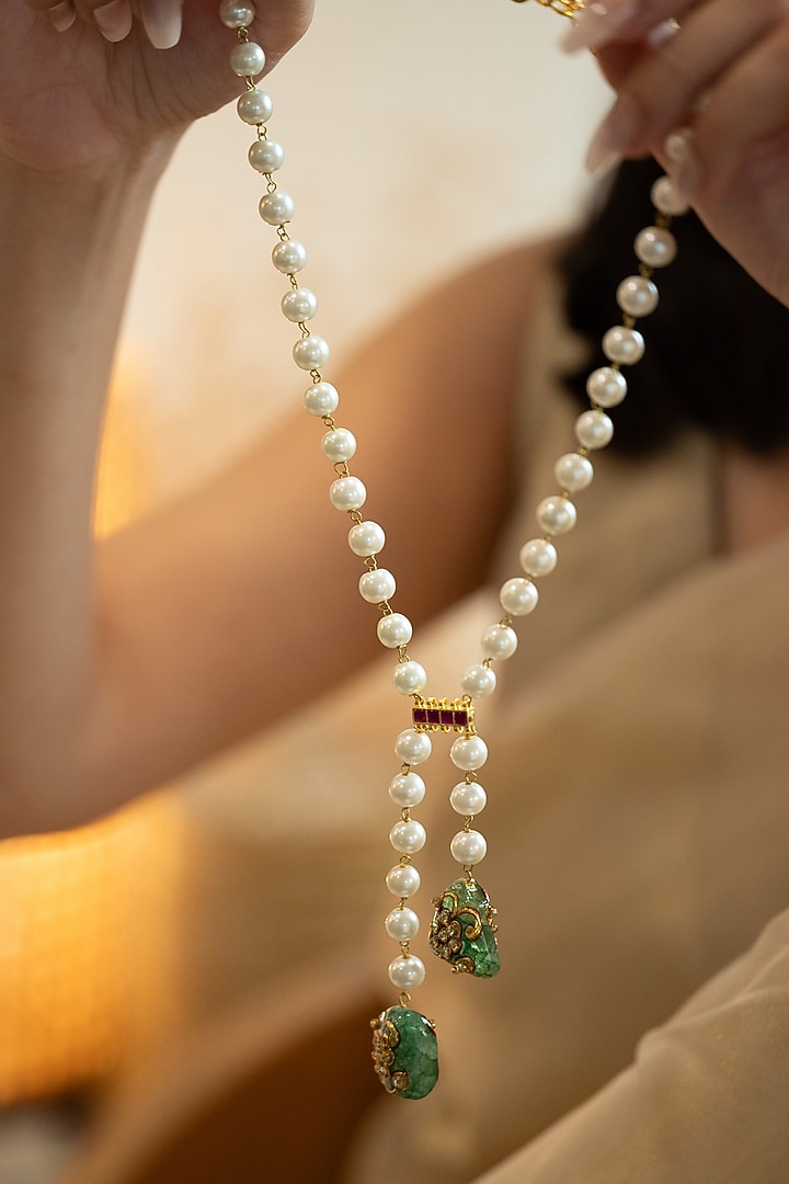 Gold Plated Kundan Polki & Pearl Necklace by Do Taara at Pernia's Pop Up Shop