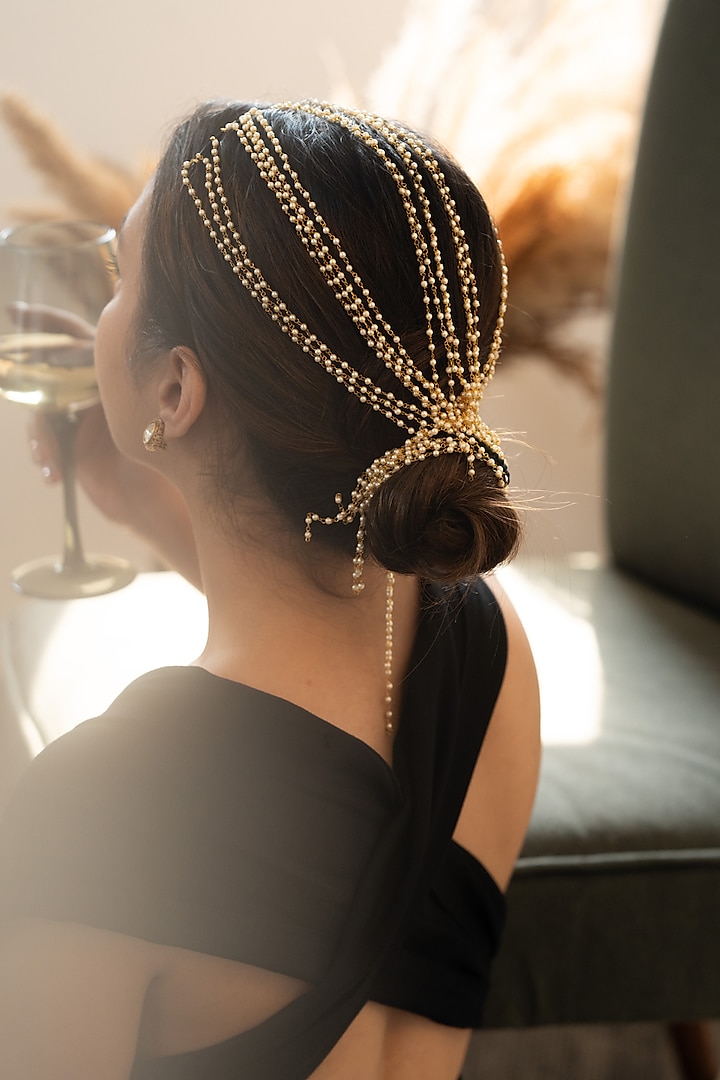 Gold Plated Pearl Hairband by Do Taara at Pernia's Pop Up Shop