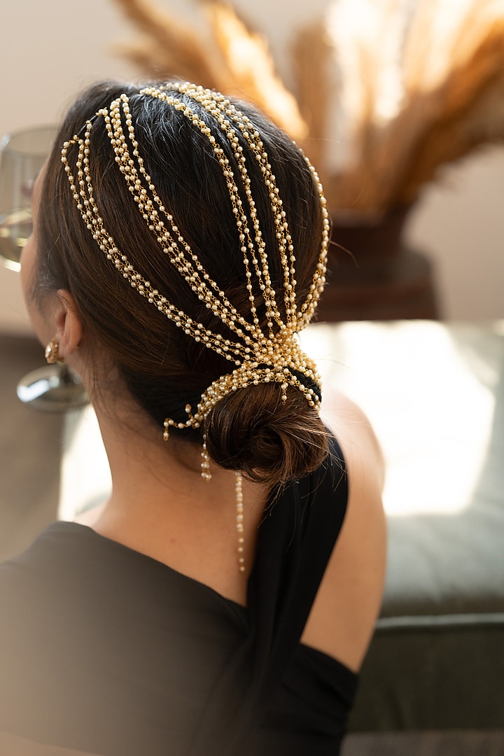 Gold Plated Pearl Hairband by Do Taara at Pernia's Pop Up Shop
