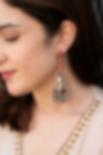 Gold Plated Kundan Polki & Tourmaline Stone Jhumka Earrings by Do Taara at Pernia's Pop Up Shop