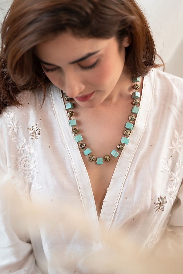 Gold Plated Turquoise Natural Stone Necklace by Do Taara at Pernia's Pop Up Shop