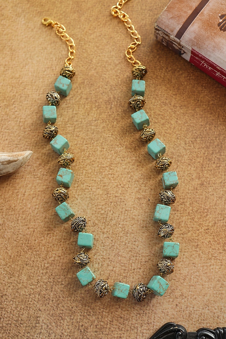 Gold Plated Turquoise Natural Stone Necklace by Do Taara at Pernia's Pop Up Shop