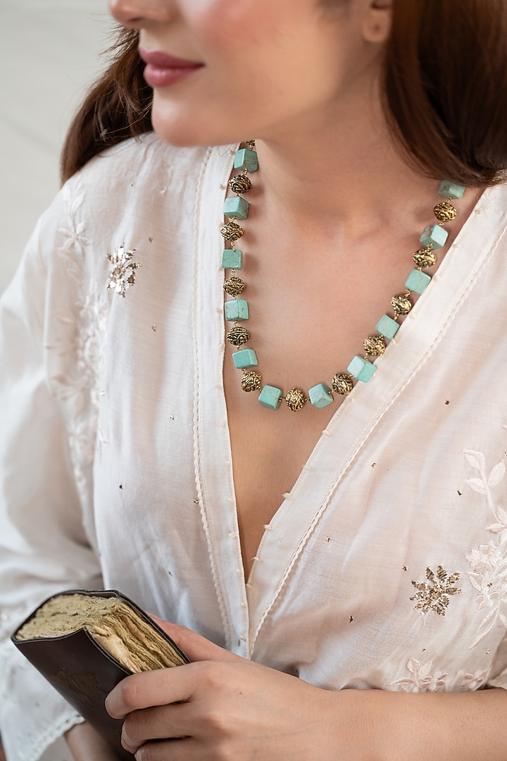 Gold Plated Turquoise Natural Stone Necklace by Do Taara at Pernia's Pop Up Shop