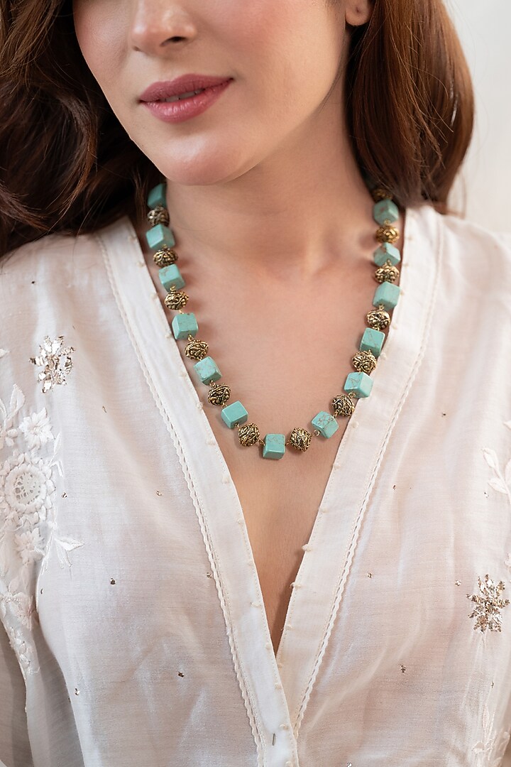 Gold Plated Turquoise Natural Stone Necklace by Do Taara at Pernia's Pop Up Shop