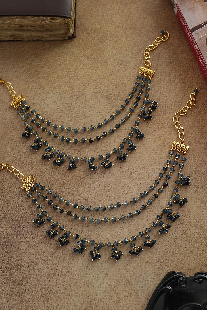 Gold Plated Blue Onyx Layered Anklets by Do Taara at Pernia's Pop Up Shop