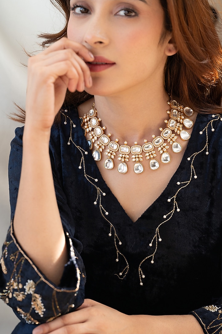 Gold Plated Kundan Polki Necklace Set by Do Taara at Pernia's Pop Up Shop