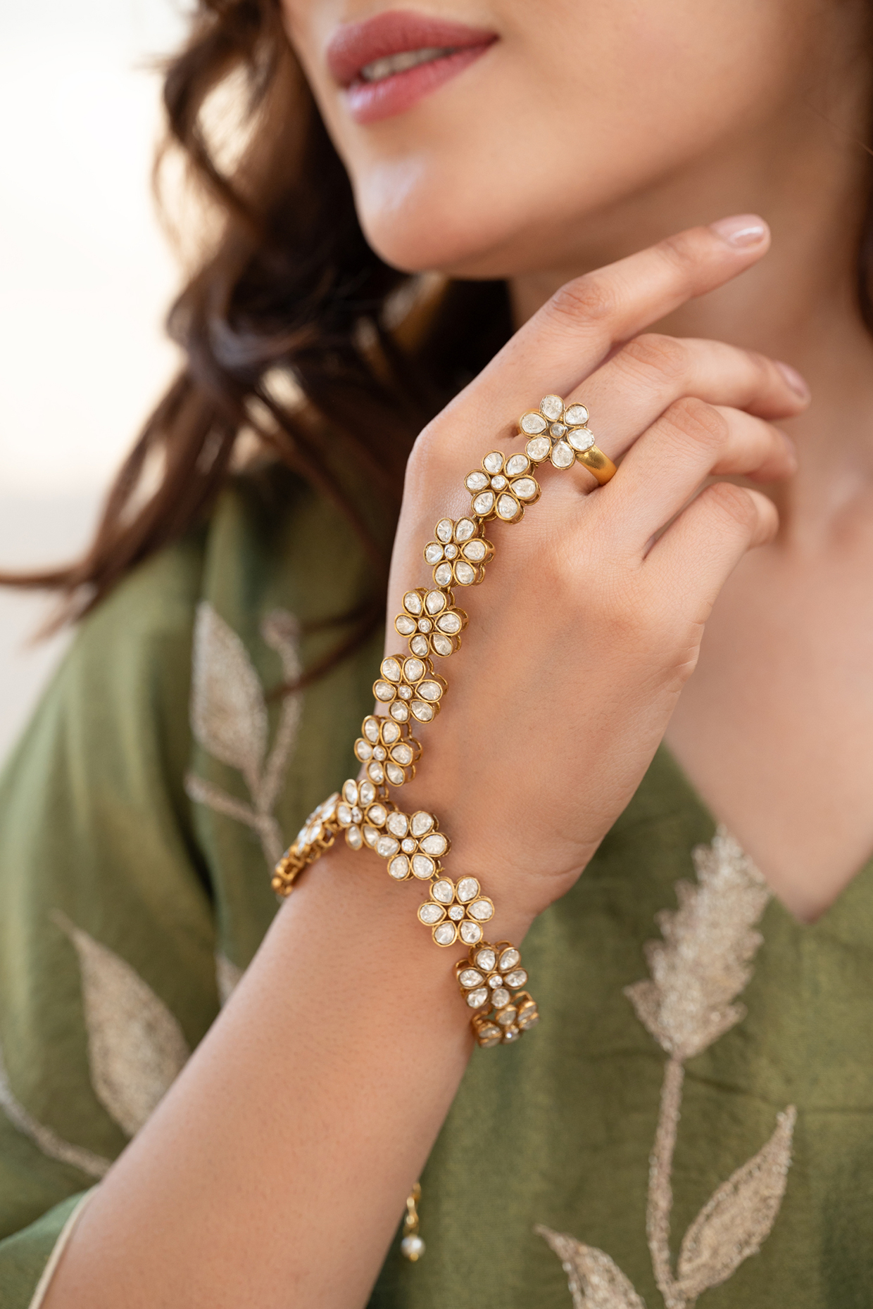 Gold Plated Kundan Polki Hathphool by Do Taara at Pernia's Pop Up Shop