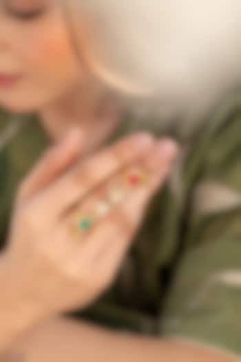 Gold Plated Kundan Polki & Pearl Ring by Do Taara at Pernia's Pop Up Shop