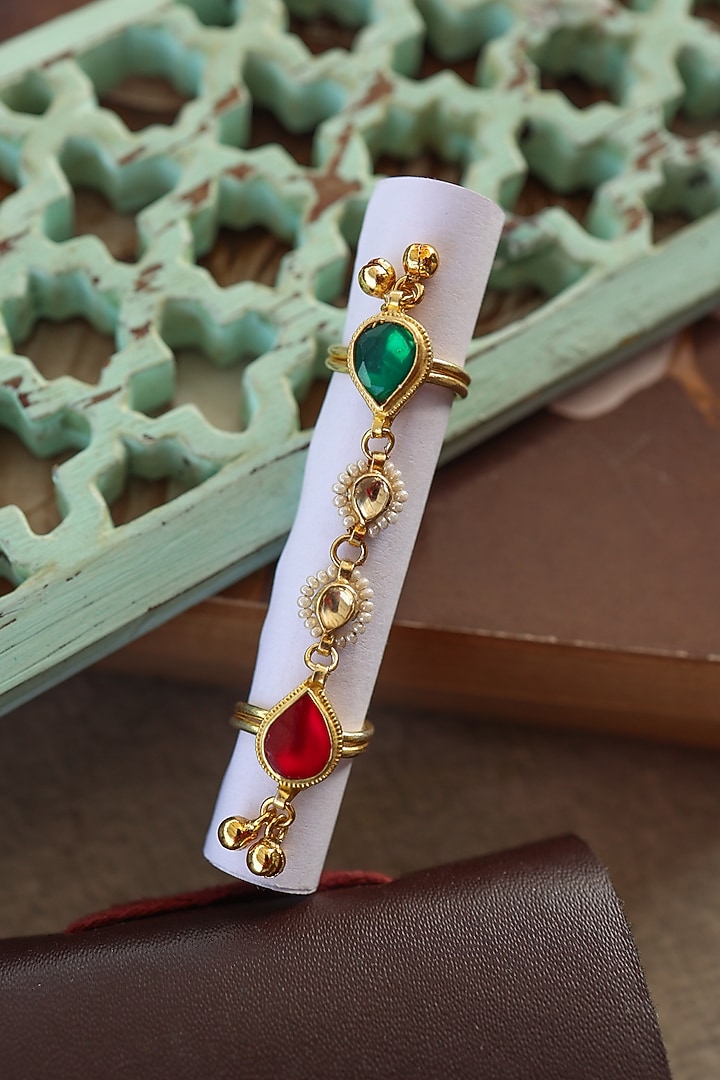 Gold Plated Kundan Polki & Pearl Ring by Do Taara at Pernia's Pop Up Shop