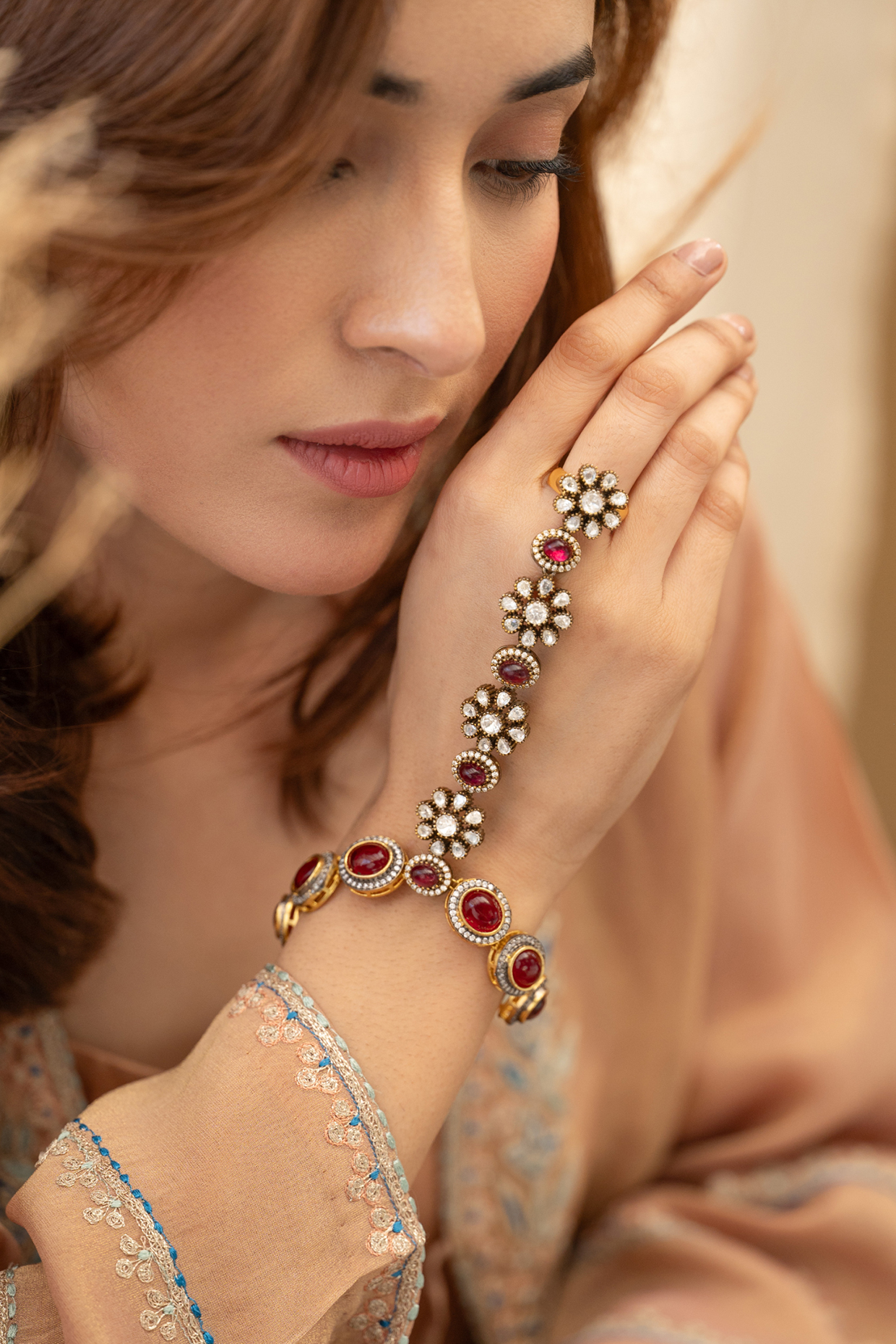 Gold Plated Kundan Polki Hathphool by Do Taara at Pernia's Pop Up Shop