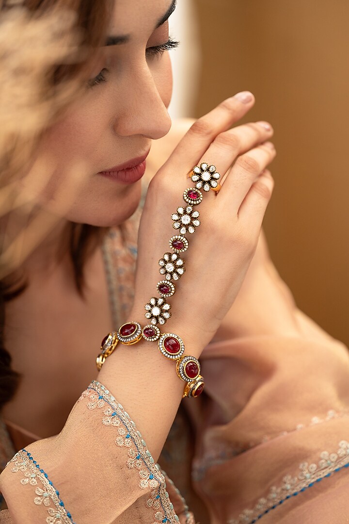 Gold Plated Kundan Polki Hathphool by Do Taara at Pernia's Pop Up Shop