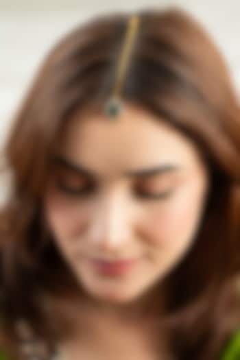 Gold Plated Cubic Zirconia & Green Stone Maangtikka by Do Taara at Pernia's Pop Up Shop
