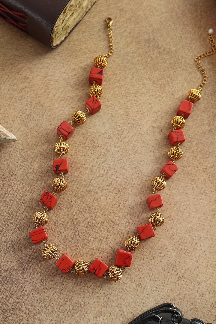 Gold Plated Orange Natural Stone Necklace by Do Taara at Pernia's Pop Up Shop