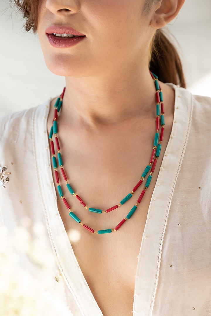Gold Plated Natural Stone Necklace by Do Taara at Pernia's Pop Up Shop