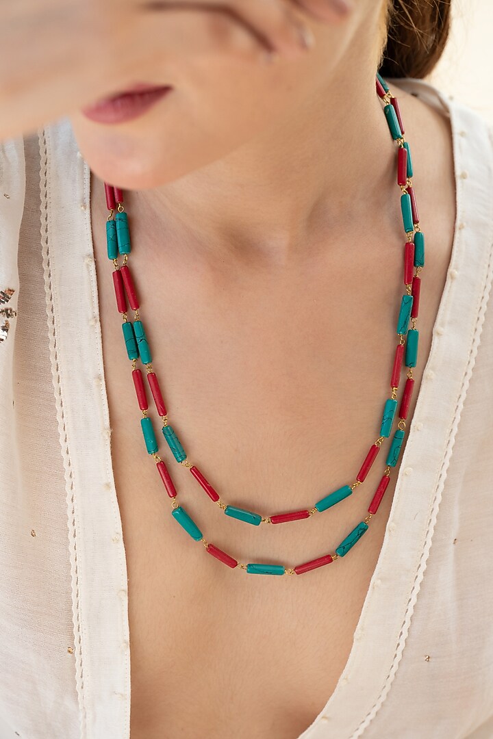 Gold Plated Natural Stone Necklace by Do Taara at Pernia's Pop Up Shop
