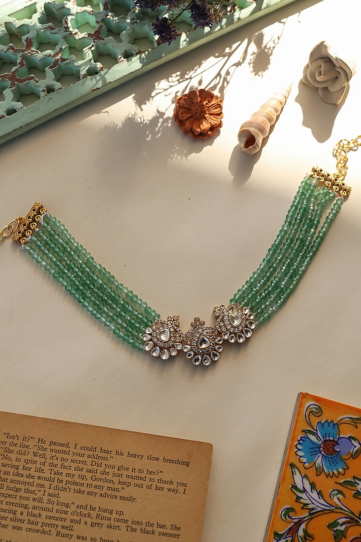Gold Plated Kundan Polki & Cubic Zirconia Choker Necklace by Do Taara at Pernia's Pop Up Shop