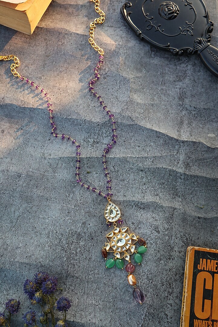 Gold Plated Kundan Polki & Natural Stone Necklace by Do Taara at Pernia's Pop Up Shop