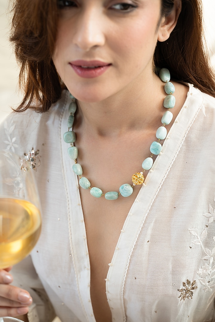 Gold Plated Turquoise Natural Stone Necklace by Do Taara at Pernia's Pop Up Shop