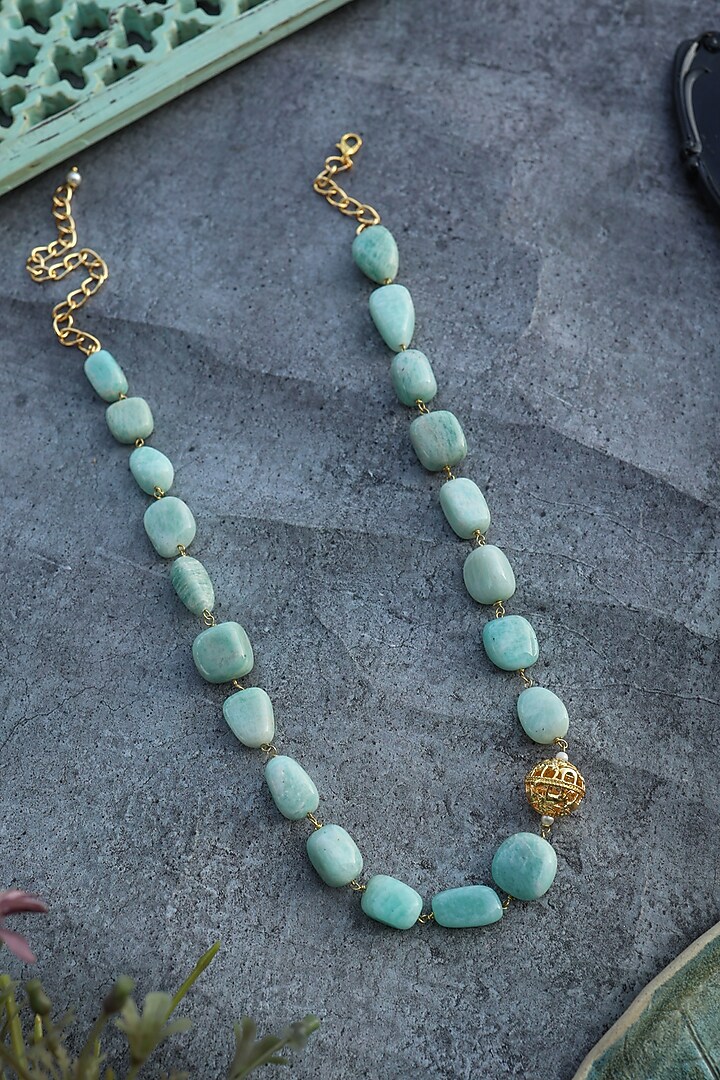 Gold Plated Turquoise Natural Stone Necklace by Do Taara at Pernia's Pop Up Shop