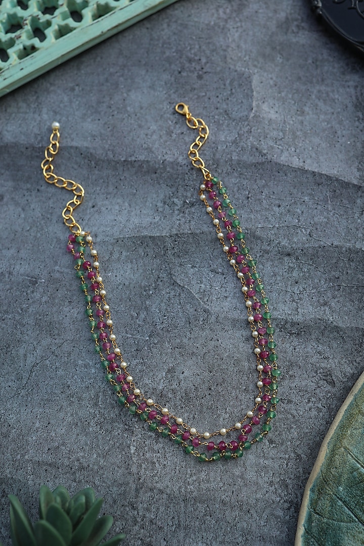 Gold Plated Onyx & Pearl Necklace by Do Taara at Pernia's Pop Up Shop