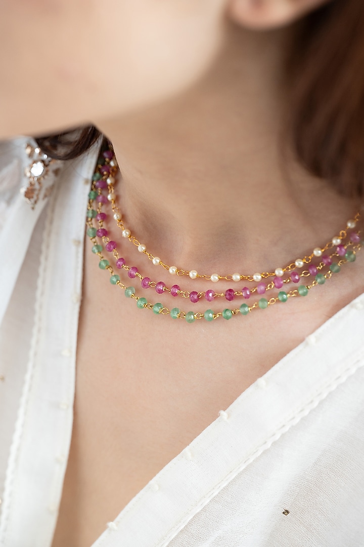 Gold Plated Onyx & Pearl Necklace by Do Taara at Pernia's Pop Up Shop