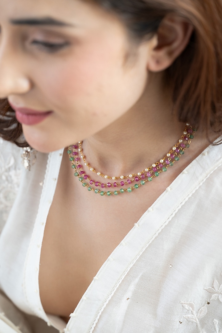 Gold Plated Onyx & Pearl Necklace by Do Taara at Pernia's Pop Up Shop