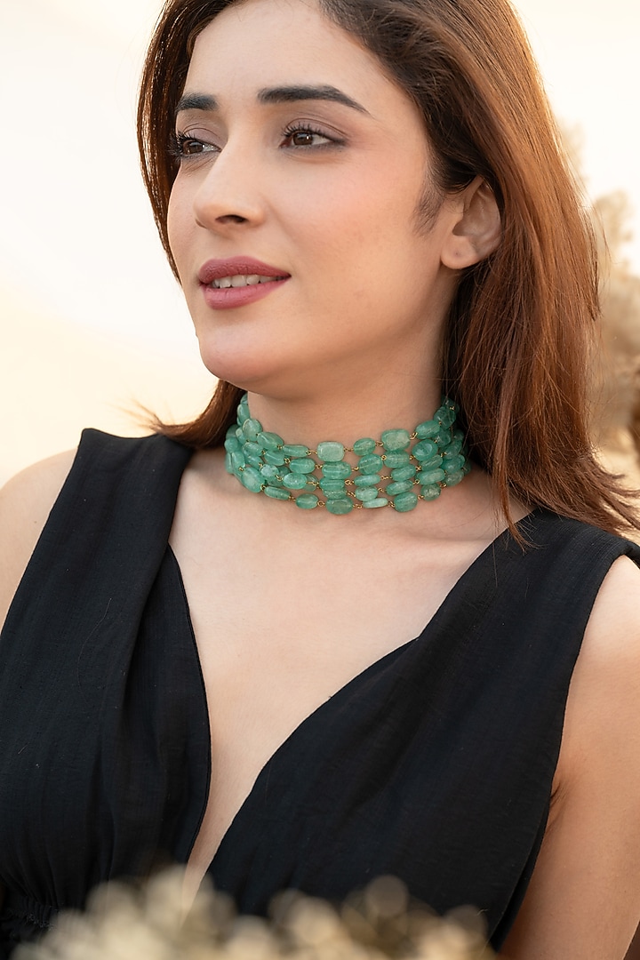 Gold Plated Mint Natural Stone Necklace by Do Taara at Pernia's Pop Up Shop
