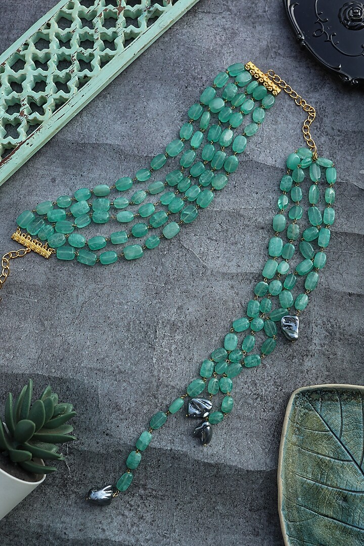 Gold Plated Mint Natural Stone Necklace by Do Taara at Pernia's Pop Up Shop