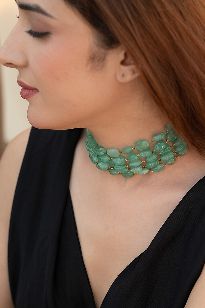 Gold Plated Mint Natural Stone Necklace by Do Taara at Pernia's Pop Up Shop