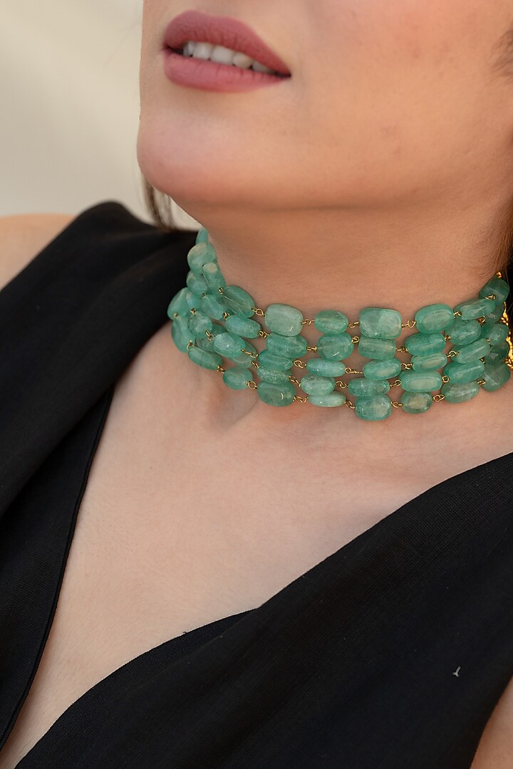 Gold Plated Mint Natural Stone Necklace by Do Taara at Pernia's Pop Up Shop