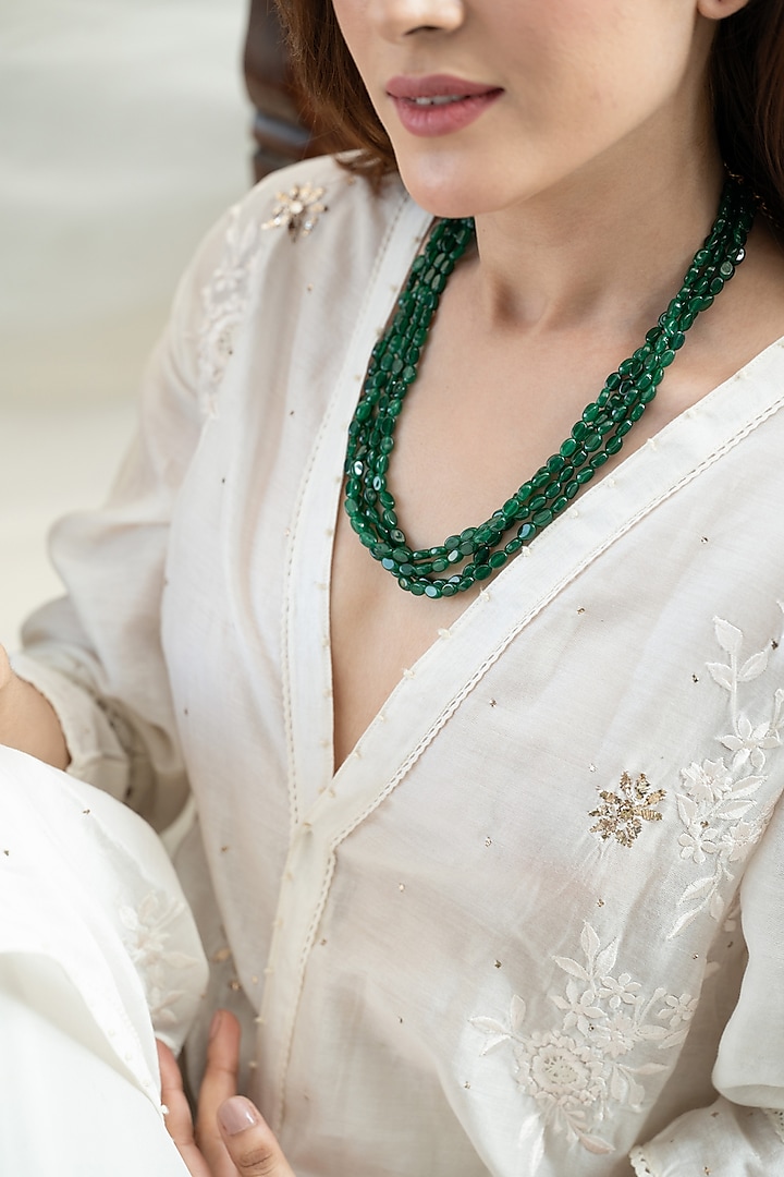 Gold Plated Green Natural Stone Necklace by Do Taara at Pernia's Pop Up Shop