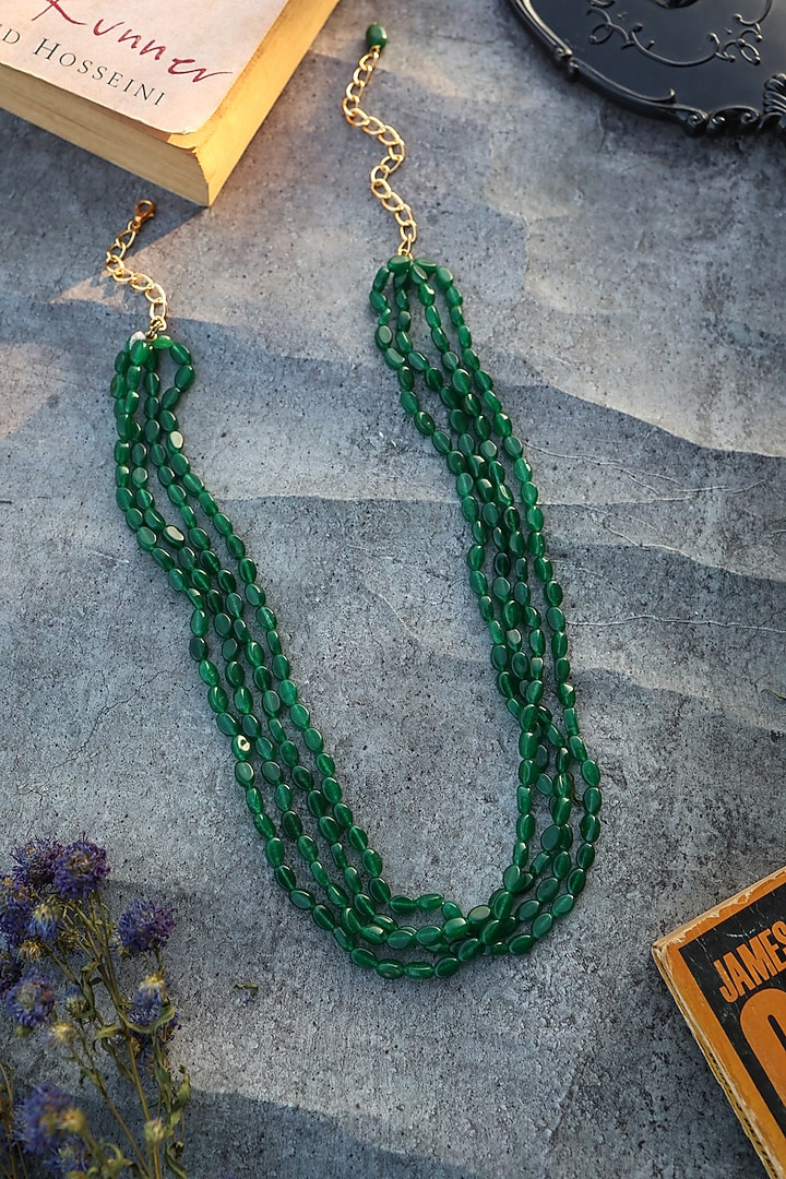 Gold Plated Green Natural Stone Necklace by Do Taara at Pernia's Pop Up Shop