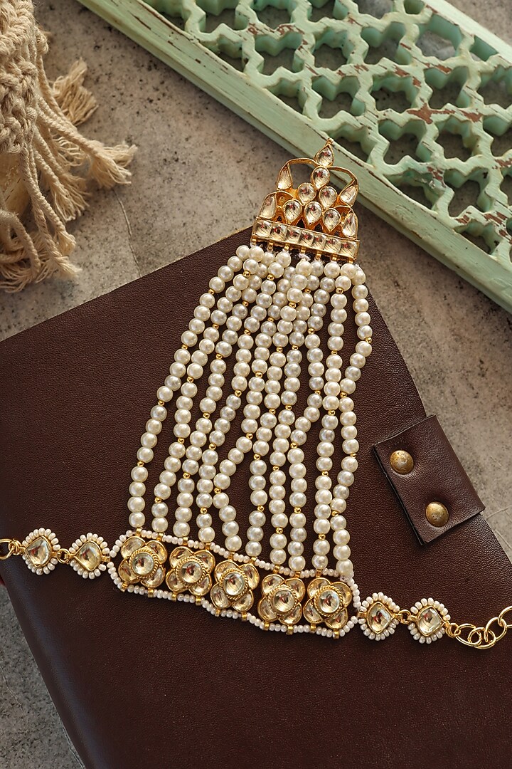 Gold Plated Kundan Polki & Pearl Hathphool by Do Taara at Pernia's Pop Up Shop