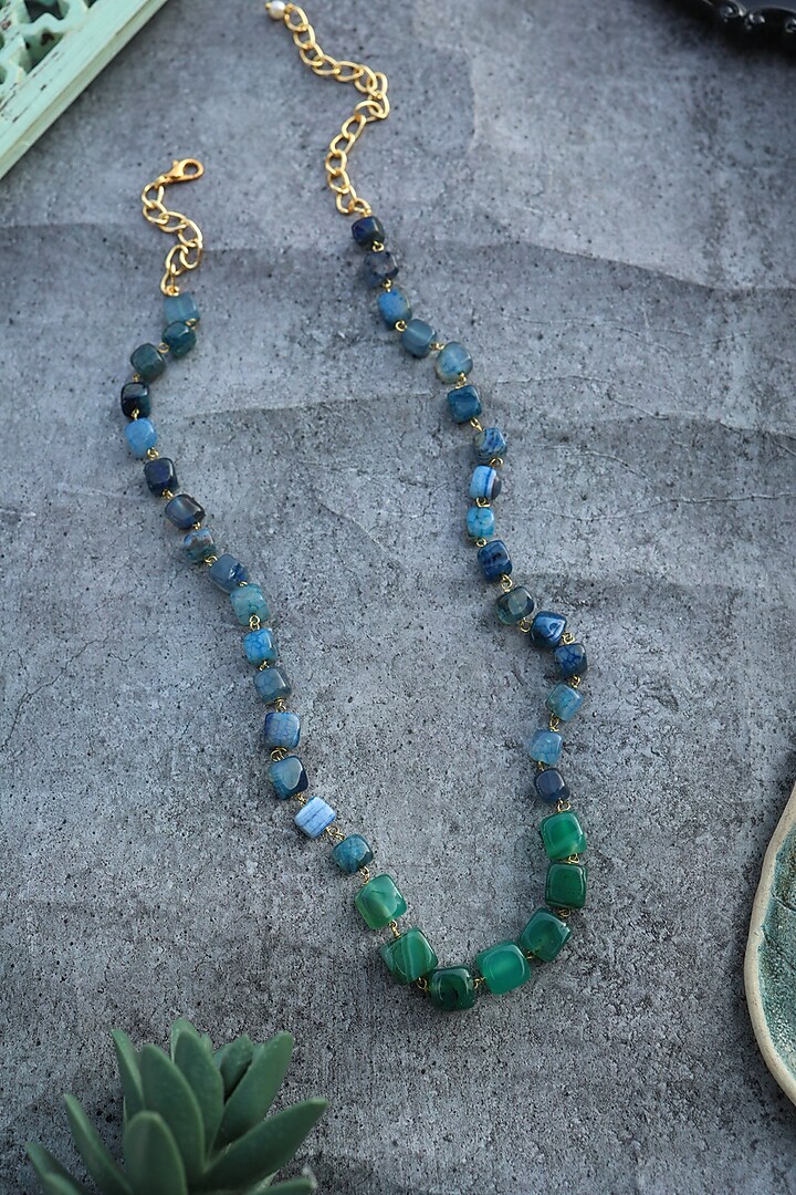 Gold Plated Blue & Green Stone Necklace by Do Taara at Pernia's Pop Up Shop