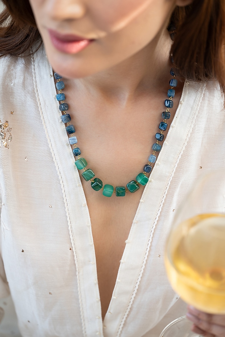 Gold Plated Blue & Green Stone Necklace by Do Taara at Pernia's Pop Up Shop