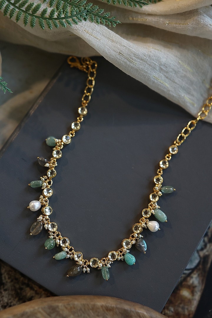 Gold Plated Kundan & Multi-Colored Stone Necklace by Do Taara at Pernia's Pop Up Shop