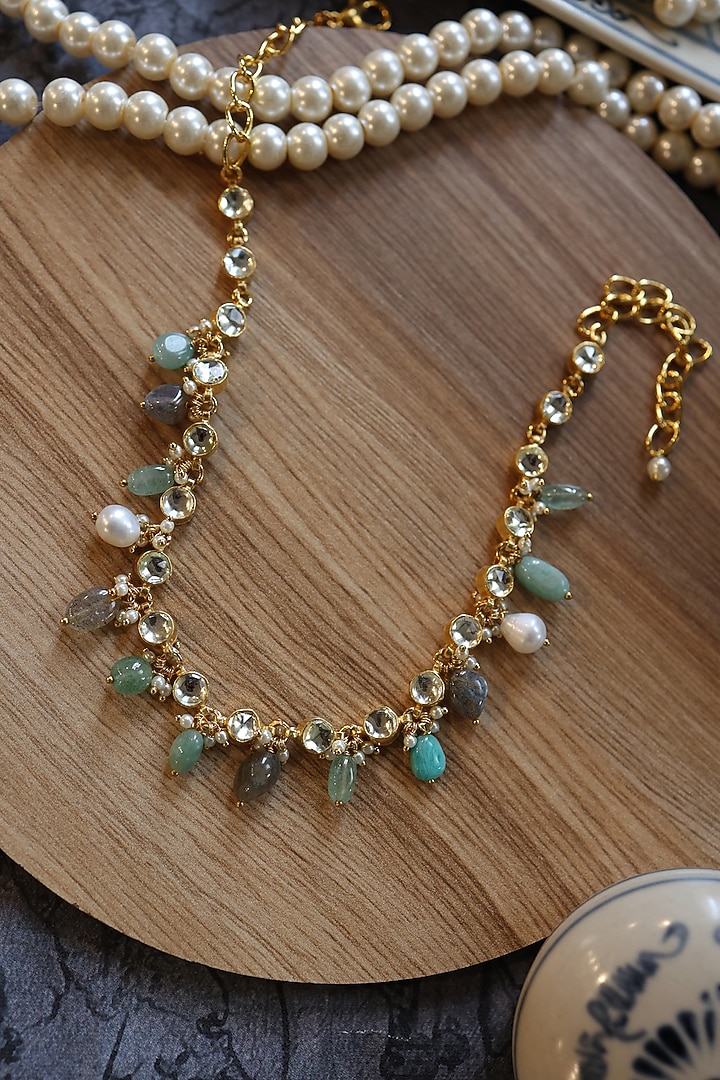 Gold Plated Kundan & Multi-Colored Stone Necklace by Do Taara at Pernia's Pop Up Shop