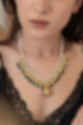 Gold Plated Green & Red Stone Necklace by Do Taara at Pernia's Pop Up Shop
