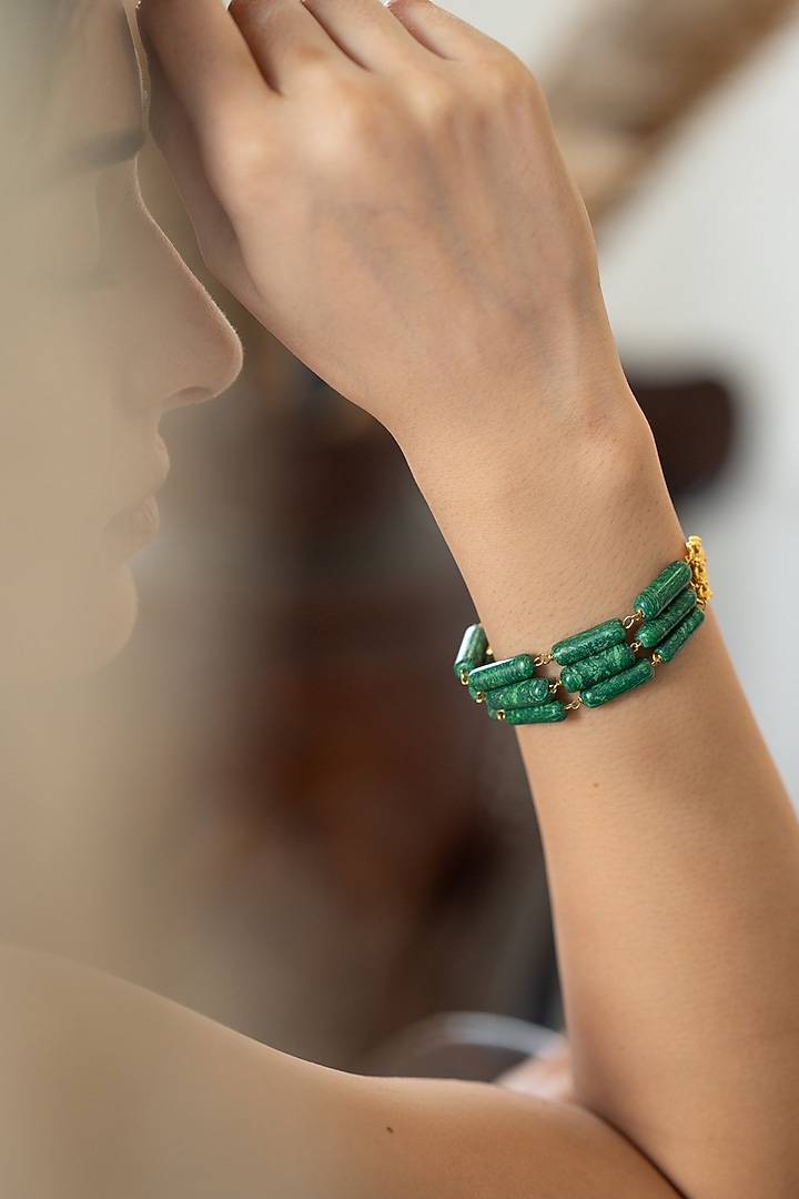 Gold Plated Green Stone Adjustable Bracelet by Do Taara at Pernia's Pop Up Shop