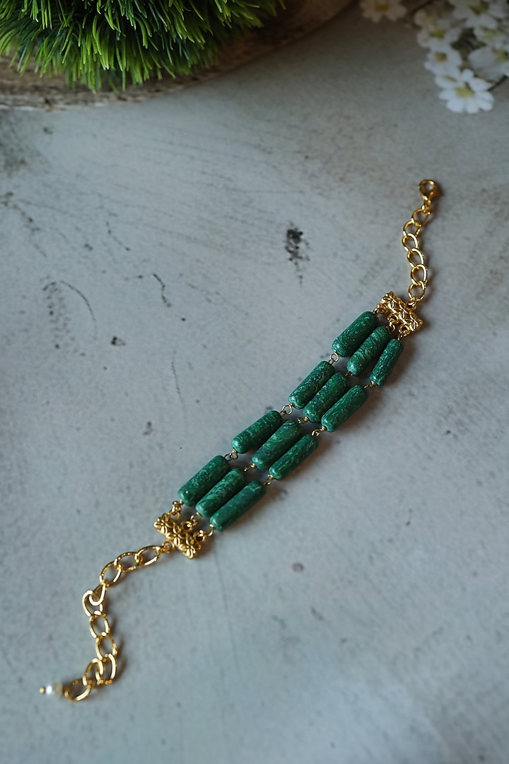 Gold Plated Green Stone Adjustable Bracelet by Do Taara at Pernia's Pop Up Shop