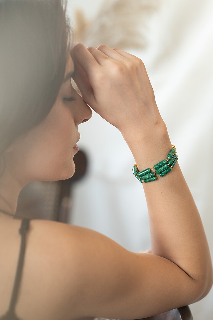 Gold Plated Green Stone Adjustable Bracelet by Do Taara at Pernia's Pop Up Shop