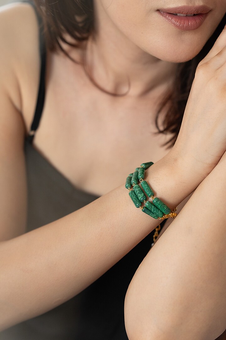 Gold Plated Green Stone Adjustable Bracelet by Do Taara at Pernia's Pop Up Shop
