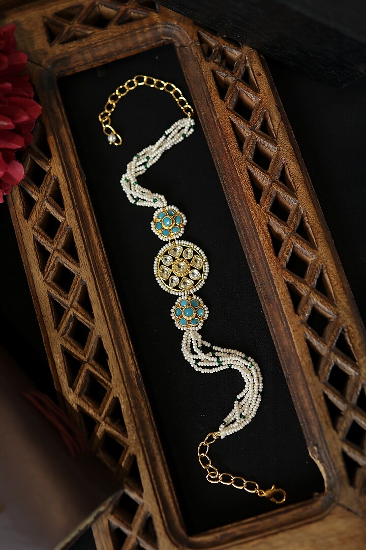 Gold Plated Floral Kundan & Blue Onyx Necklace by Do Taara at Pernia's Pop Up Shop