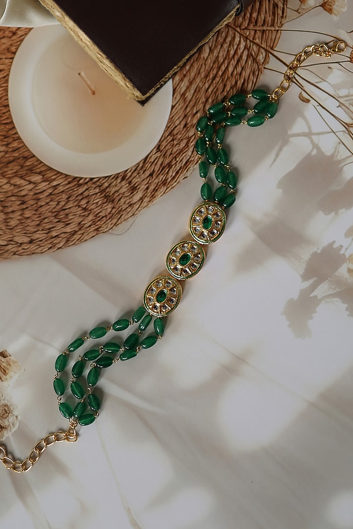 Gold Plated Kundan & Jade Stone Necklace by Do Taara at Pernia's Pop Up Shop