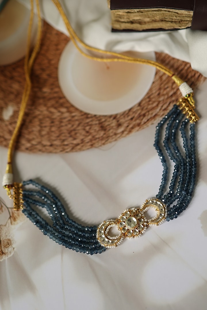Gold Plated Floral Kundan & Green Stone Choker Necklace by Do Taara at Pernia's Pop Up Shop