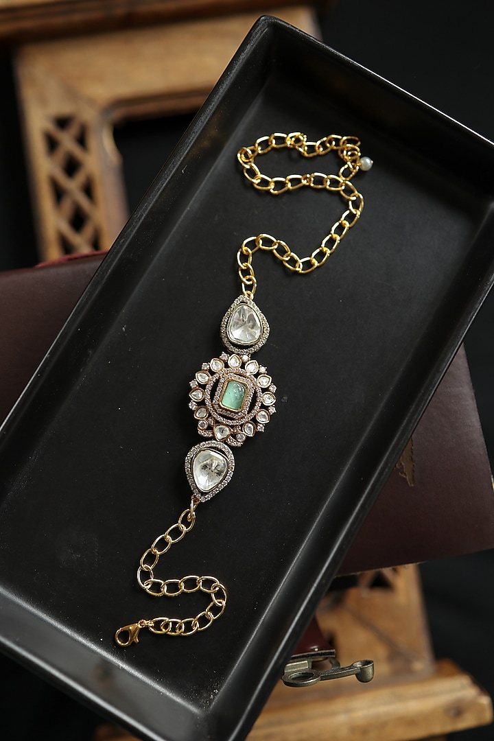Gold Plated Mint Polki & Cubic Zirconia Necklace by Do Taara at Pernia's Pop Up Shop